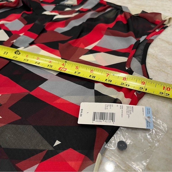 NEW Metaphor | Red, Grey, Black Abstract Cap Sleeve Button Down Blouse | Large - Picture 5 of 8